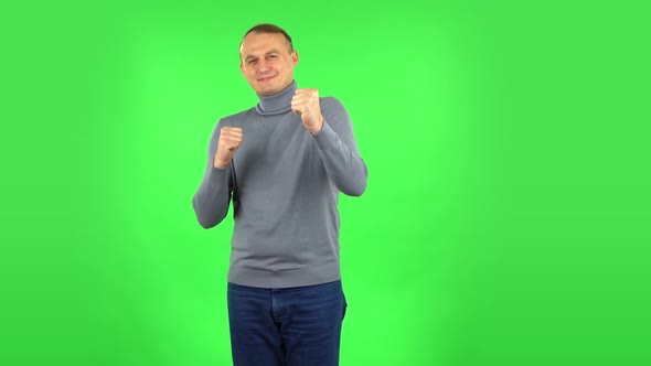 Male Is Dancing Funny. Green Screen