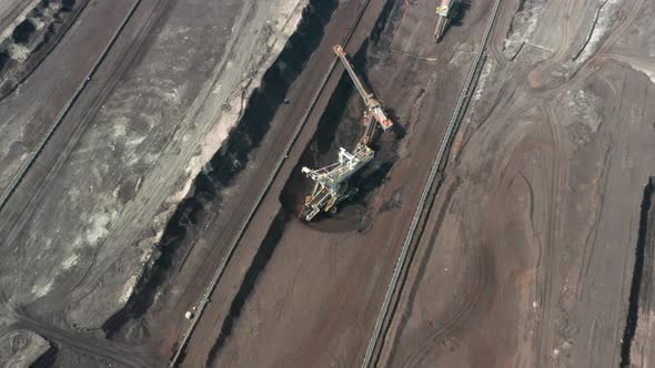 Rotation Around of a Mining Quarry of Coal or Natural Raw Material. Bucket Wheel Excavator