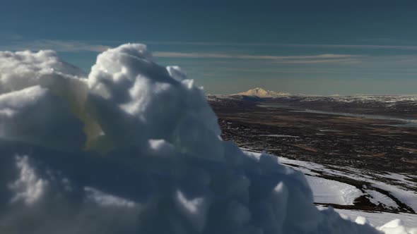 Snow slide to mountain view in Iceland