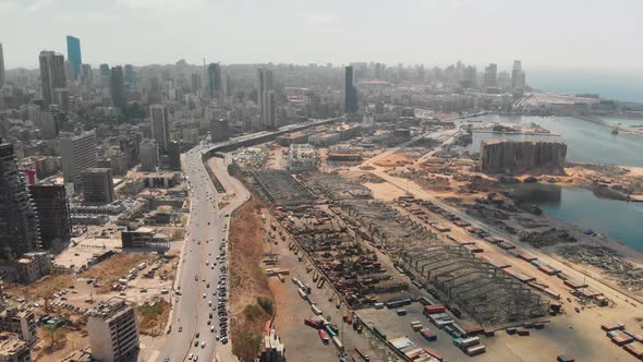 Drone shots of Beirut Port and surrounding areas showing the damage caused by massive explosion.