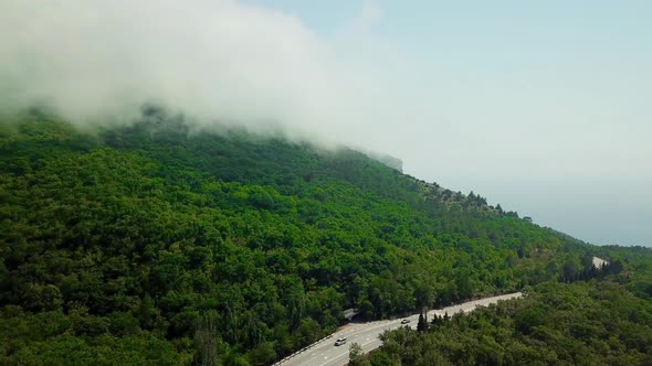 Crimea with Beautiful View of Mountains and Highway Road Between the Mountains