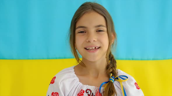 A Ukrainian Patriot Child in an Embroidered Shirt