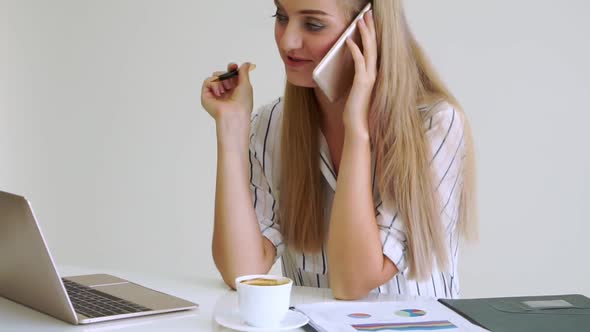 Blonde Business Woman Working at Modern Office