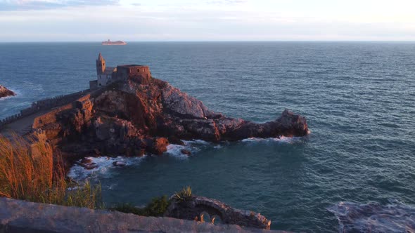 Porto Venere Sunset Aerial View in Liguria, Italy