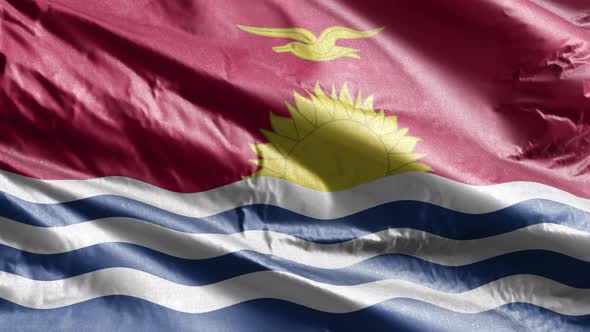 Kiribati textile flag waving on the wind. Slow motion. 20 seconds loop.