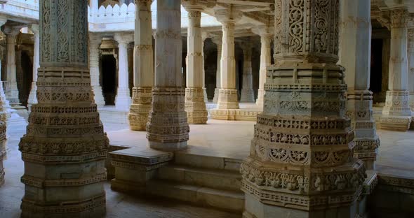 Columns of Beautiful Ranakpur Jain Temple or Chaturmukha Dharana Vihara Mandir in Ranakpur