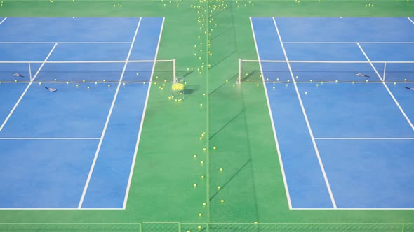 Panning footage of the endless complex of tennis courts. Loopable animation. 4k