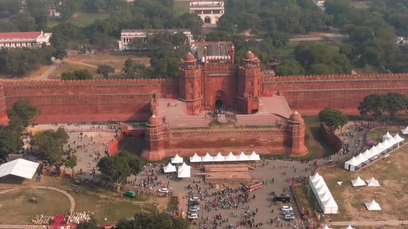 Red fort (Lal Qila) in Delhi, India, 4k aerial drone footage