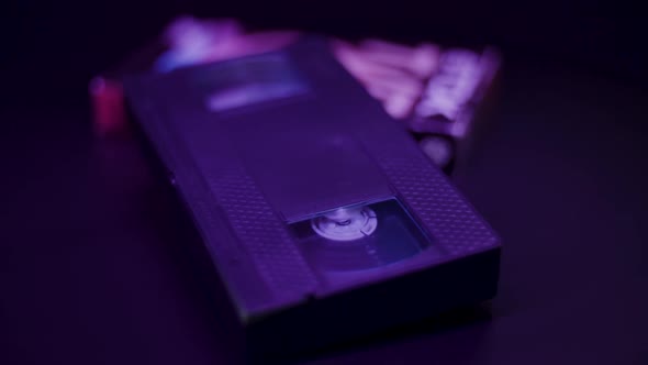 Old Vhs Vcr Tape On A Turntable Retro Vibe Purble Lights