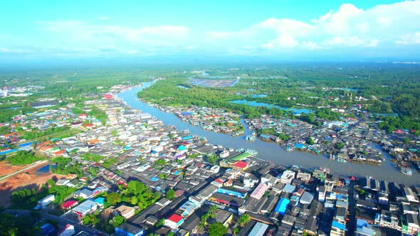 Aerial Shot of Local Fisherman Village Beside the sea