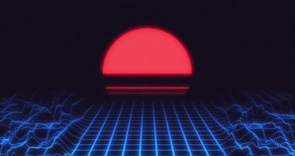 3D glowing map lines moving against orange round shape on black background