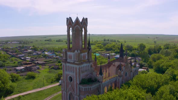 Church of St. Mary in the Neo-gothic Style in the Village of Kamenka, Saratov Region, Russia. The