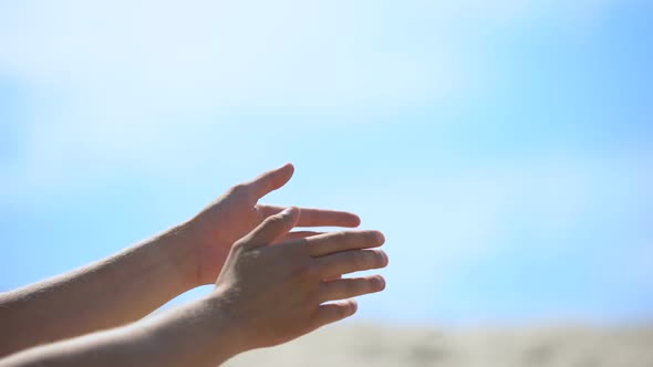 Jesus Hands Giving Bread to Poor Man, Biblical Story to Feed Hungry, Charity