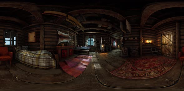 VR360 View of Old Log Home Interior alt