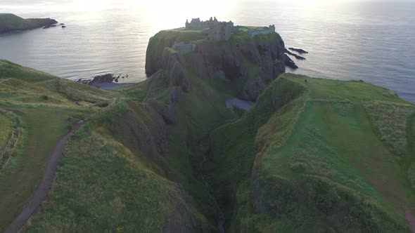 Aerial view of the North Sea and Dunnottar Castle