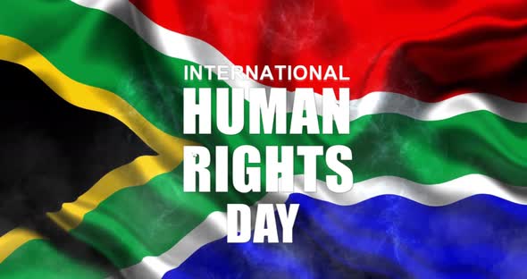 The national Human right day text on the flag of South Africa with waving animation