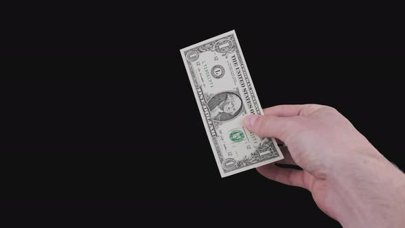 Male Hand Show One Dollar Bill with Alpha Channel