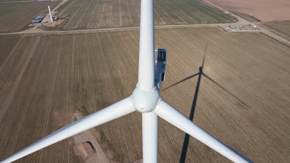 Aerial View of Part of Windmill Turbine in Countryside Green Energy