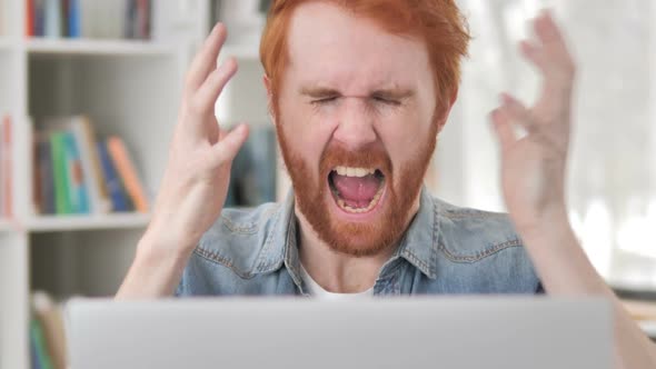 Angry Casual Redhead Man Screaming at Work