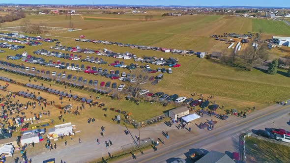 Aerial View of an Amish Mud Sale in Pennsylvania Selling Amish Products