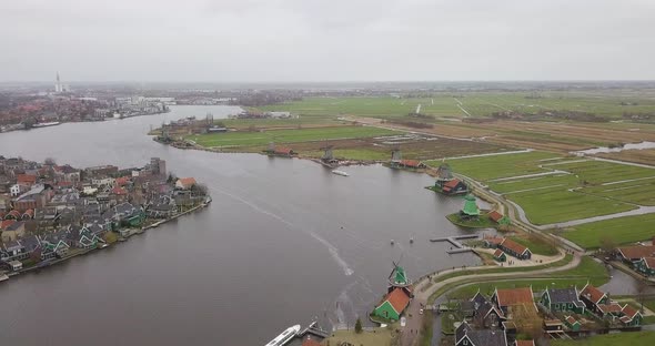 Aerial: Zaanse Schans village, Netherlands