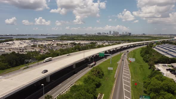 Aerial Footage Selmon Expressway West Towards Downtown Tampa Florida 4k