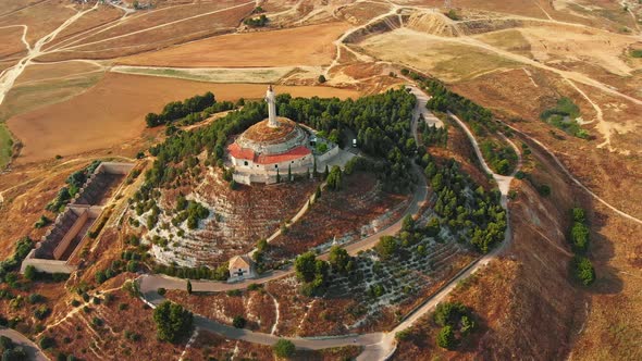 Aerial View of Statue Of The Christ Of The Otero In Palencia Spain