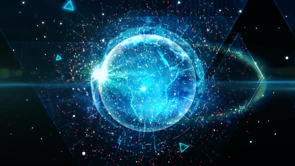 Animation of globe spinning in universe on dark background alt