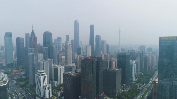 Guangzhou City Skyline. Guangdong, China. Aerial Drone View