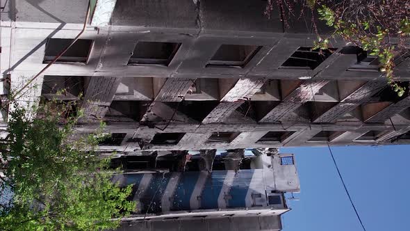 Vertical Video of a Bombed House During the War in Ukraine