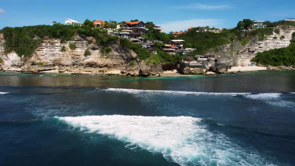 Fly Along Uluwatu Cliff Blue Ocean Sky