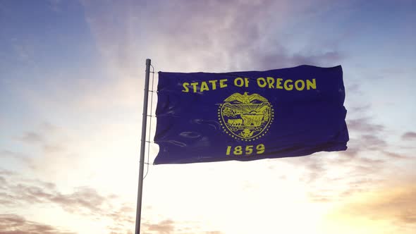 State Flag of Oregon Waving in the Wind