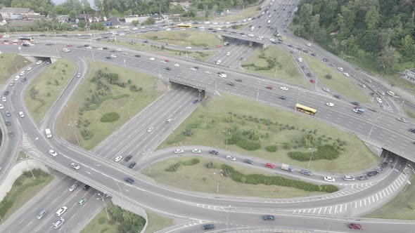 Kyiv. Ukraine: Road Junction. Aerial View, Flat, Gray