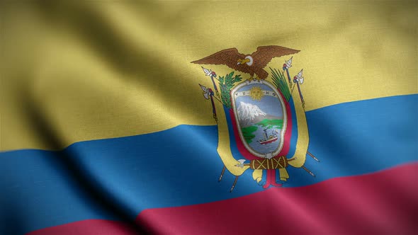 Ecuador Flag Closeup Blowing In Wind