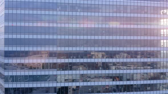 Modern office buildings. Aerial view in front of office building with reflecting windows