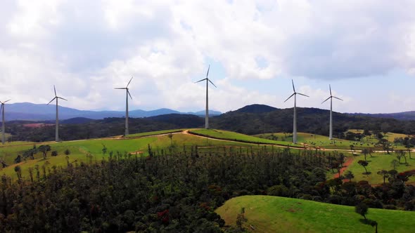 Wind Turbines On Green Hills - Wind Farm In Nuwara Eliya Sri Lanka