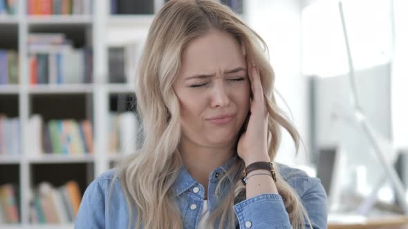 Headache, Young Woman with Head Pain