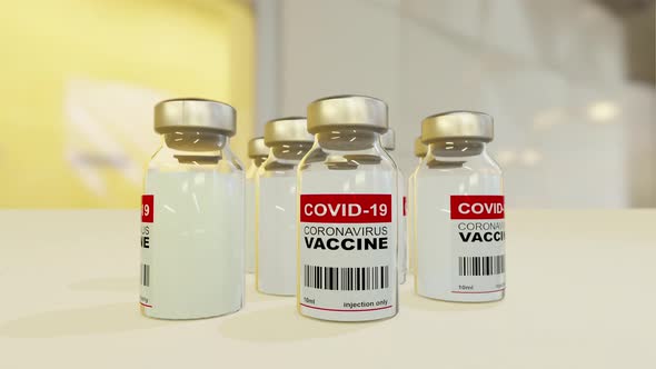 Coronavirus Covid-19 Vaccine Bottles looped seamless rotations on laboratory background
