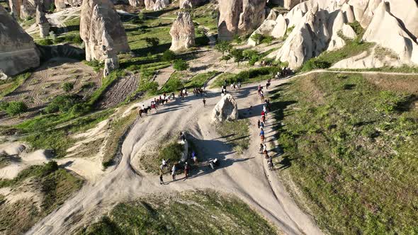 Horseback riding in Cappadocia aerial view 4 K