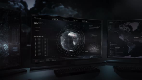 Satellites Orbiting Earth. Computer Monitors. Chad. Tracking Location. UI alt