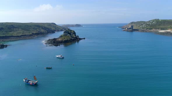 Yachts Moored in the Scilly Isles Sea Channel