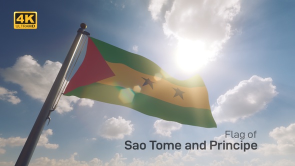 Sao Tome and Principe Flag on a Flagpole V2 - 4K