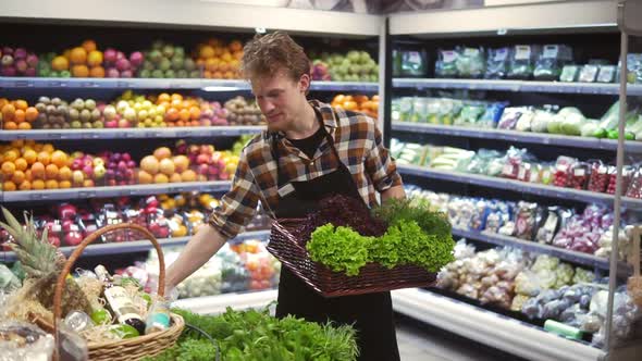 Salad Bar with Organic Vegetables and Greens in Supermarket