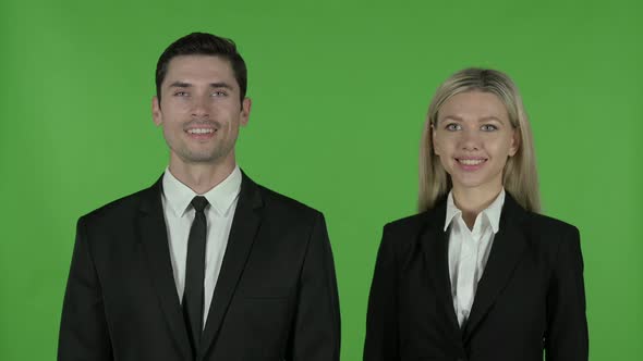 Cheerful Business People Smiling at Camera, Chroma Key