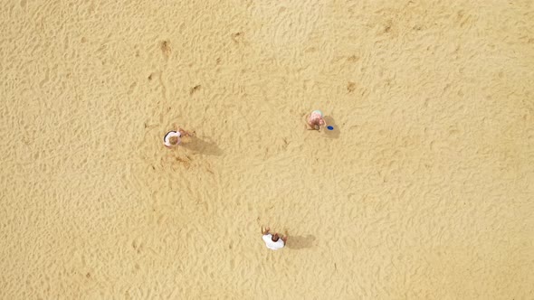 Top View of a Family of Three Playing a Game Where You Need To Throw a Flying Saucer on a Golden