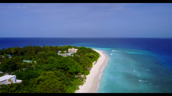 Aerial top view sky of perfect tourist beach wildlife by aqua blue sea and white sandy background of