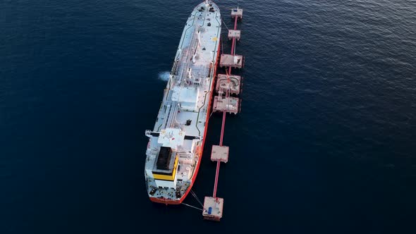 A gas tanker is anchored at sea aerial view 4 K