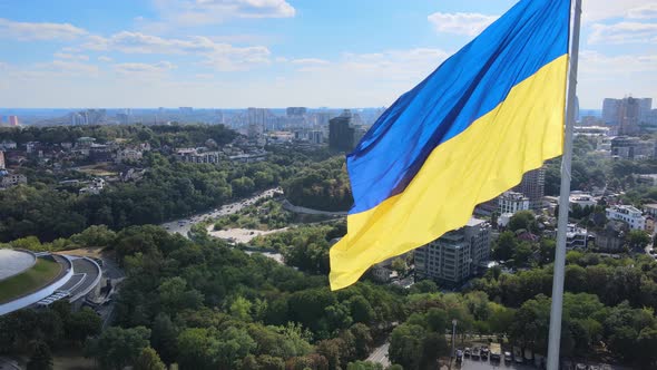 Kyiv - National Flag of Ukraine By Day. Aerial View. Kiev