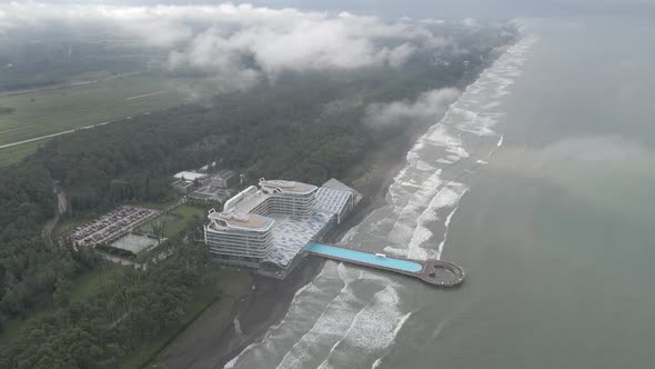 Shekvetili, Georgia - September 10 2020: Aerial view of Modern hotel Paragraph