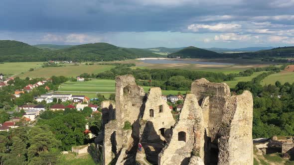 Aerial view of Divin Castle in the village of Divin in Slovakia